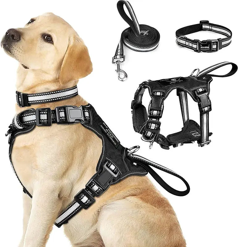Comfortable Walking Working Adjustable Chest No Pull Dog Harness Vest With Collar Leash