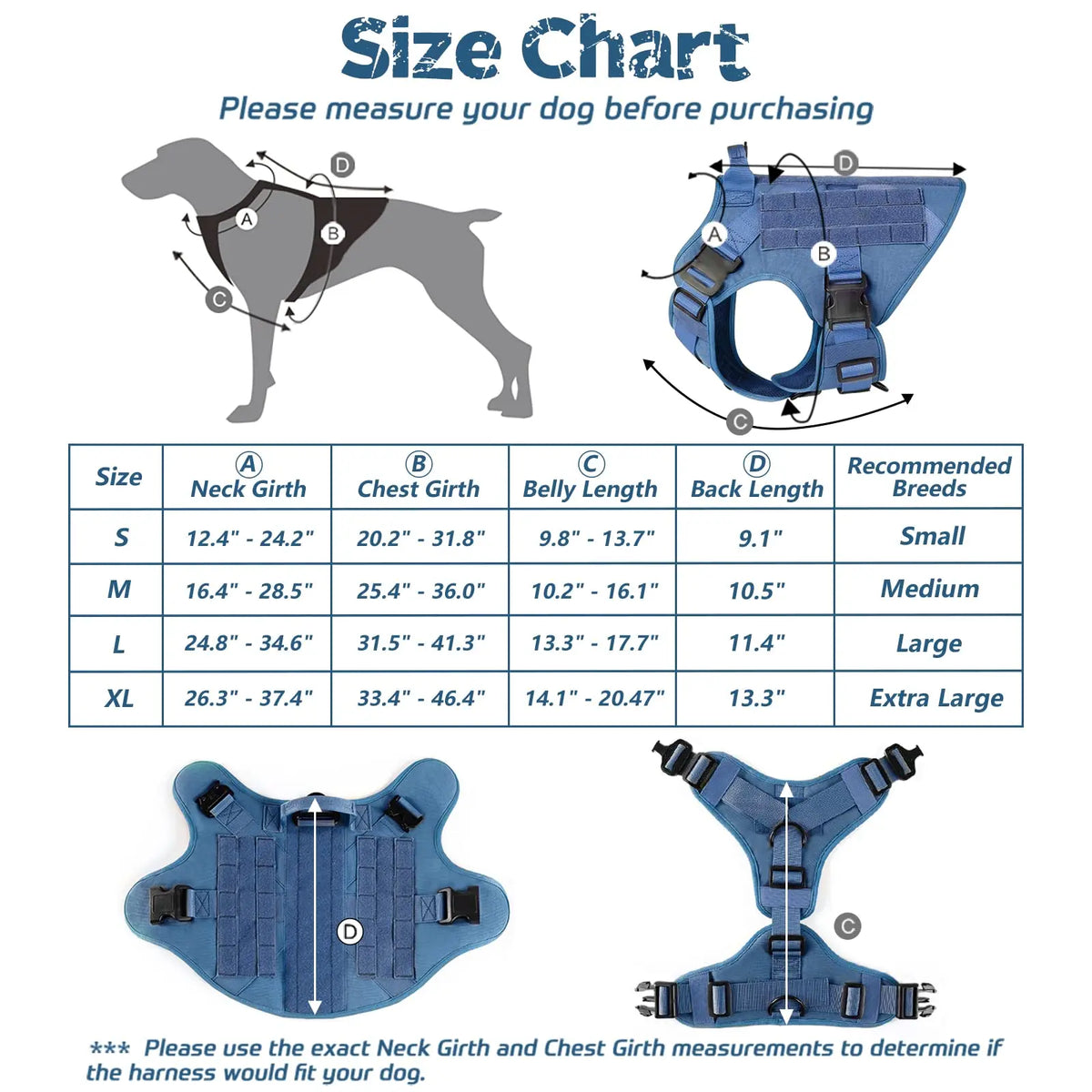 Large Size No-Pull Service Adjustable Dog Vest Harness for Training Hunting