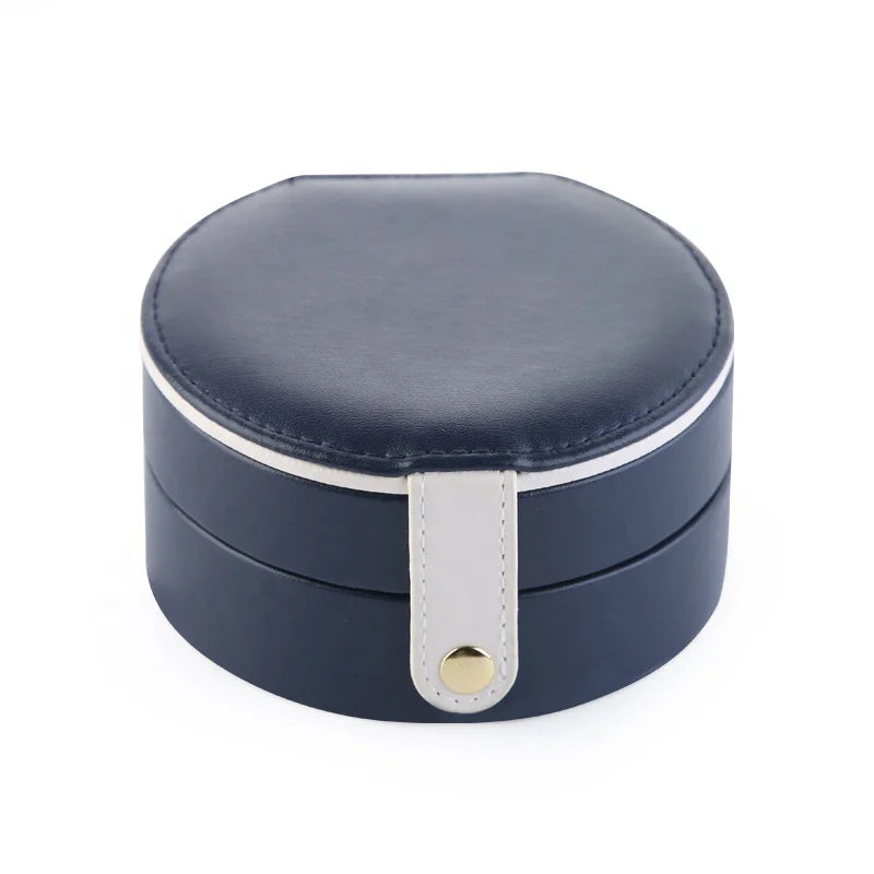 Pu Leather Portable Round Jewelry Box Small Travel Jewellery Organizer Necklace Box Ring