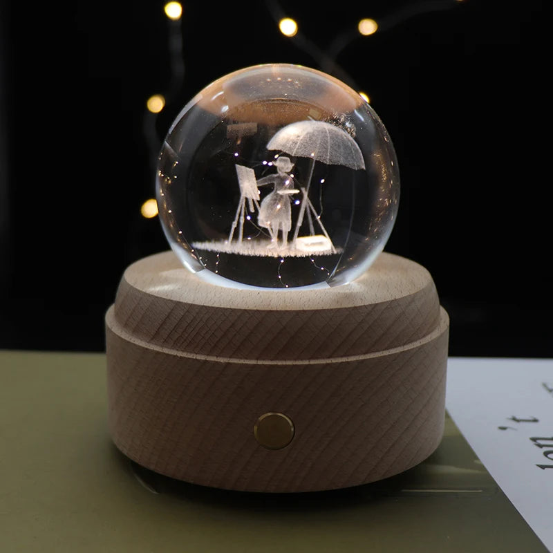 Creative Electronic Gift Lamp Decoration 3D Crystal Ball Night Light With Rotating Music