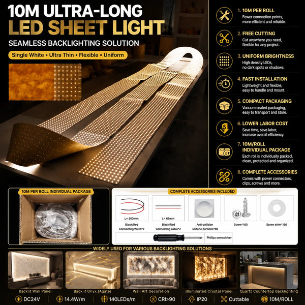 Ultra Thin Super Long Hight Lumens Cut LED Backlighting Flex Sheet Extra Long 10M DC24V