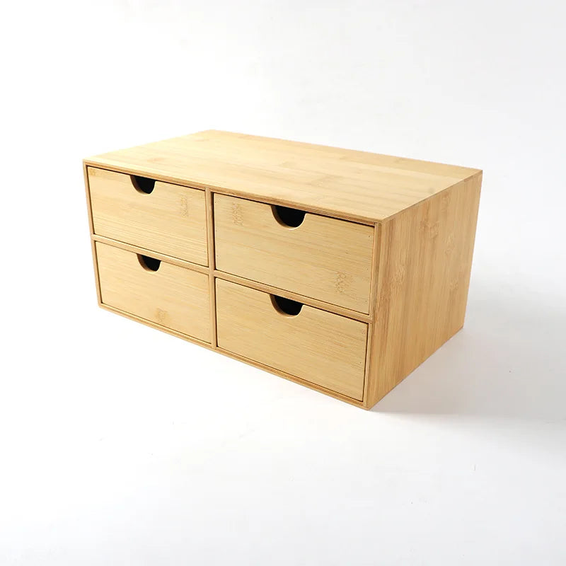 Bamboo Storage Box Desktop Drawer Organizer Multi-Tiered Drawer-Style Office Wooden