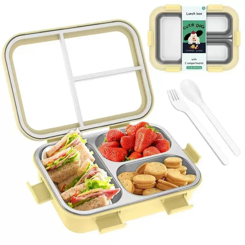 Microwave Safe Bento Box School Kid Portable Lunch Box Stainless Steel 3 Compartment Food
