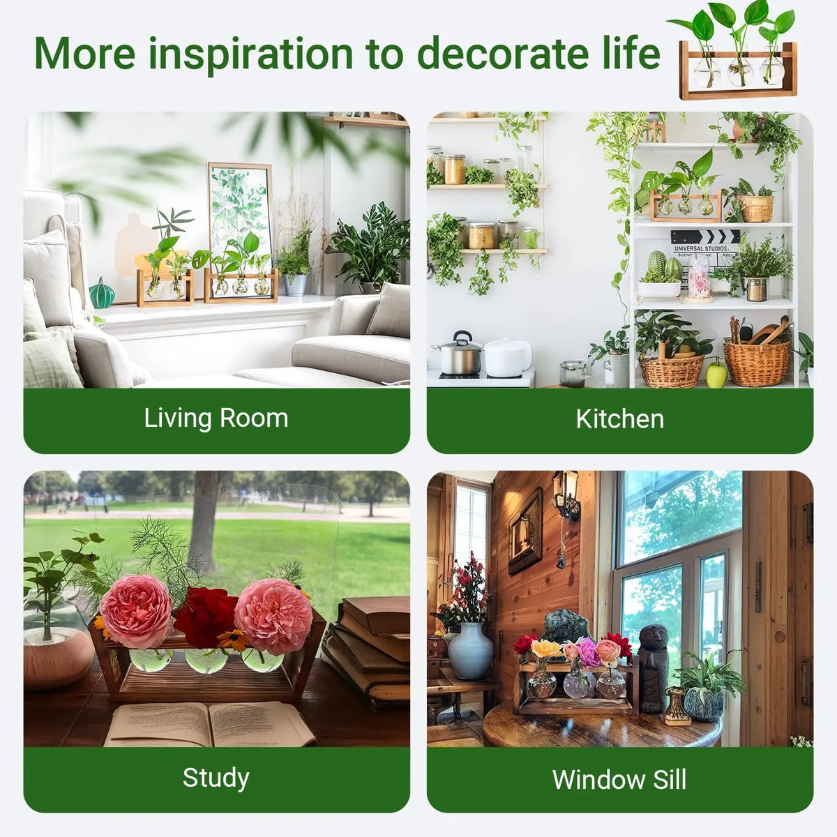 Classic Retro Solid Wooden Plant Propagation Station Eco-Friendly Hydroponics 3 Bulbs