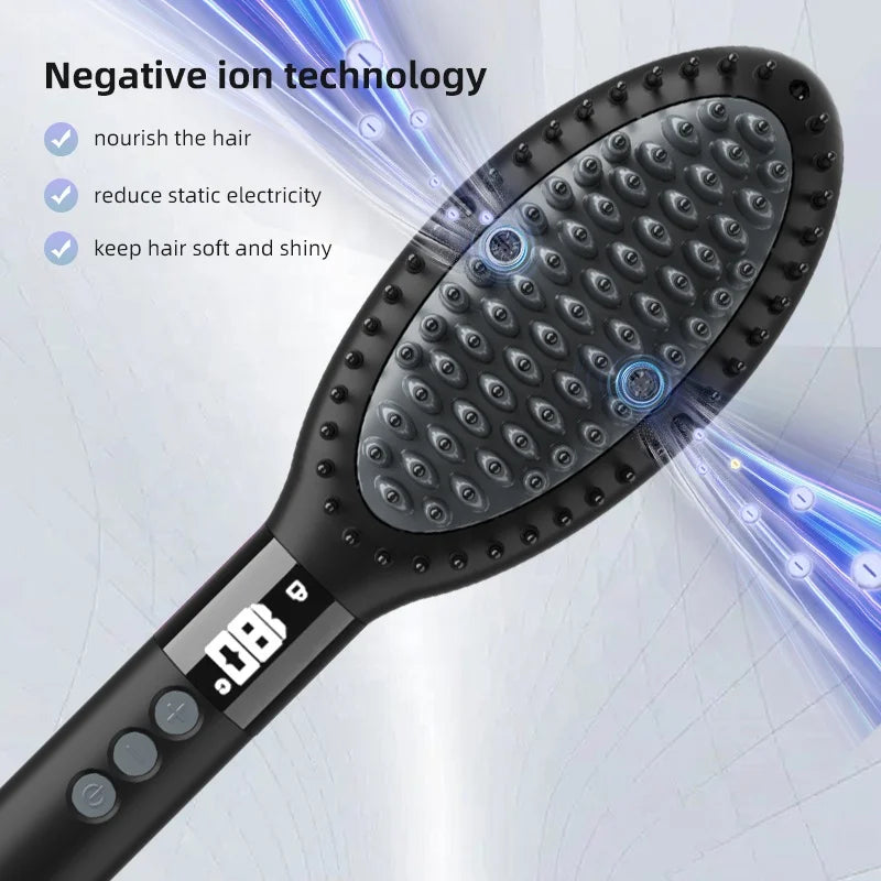 Fast Styling Hair Straightener Brush with Anti-Scald PTC Heater Negative Ion Ceramic