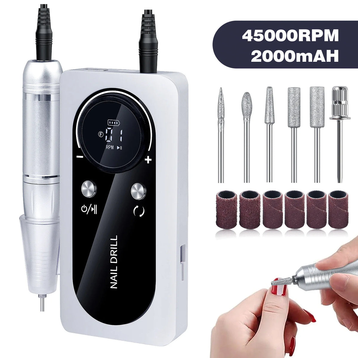 Rechargeable Portable Electric Nail Drill Machine 45000RPM Professional Nail Polisher