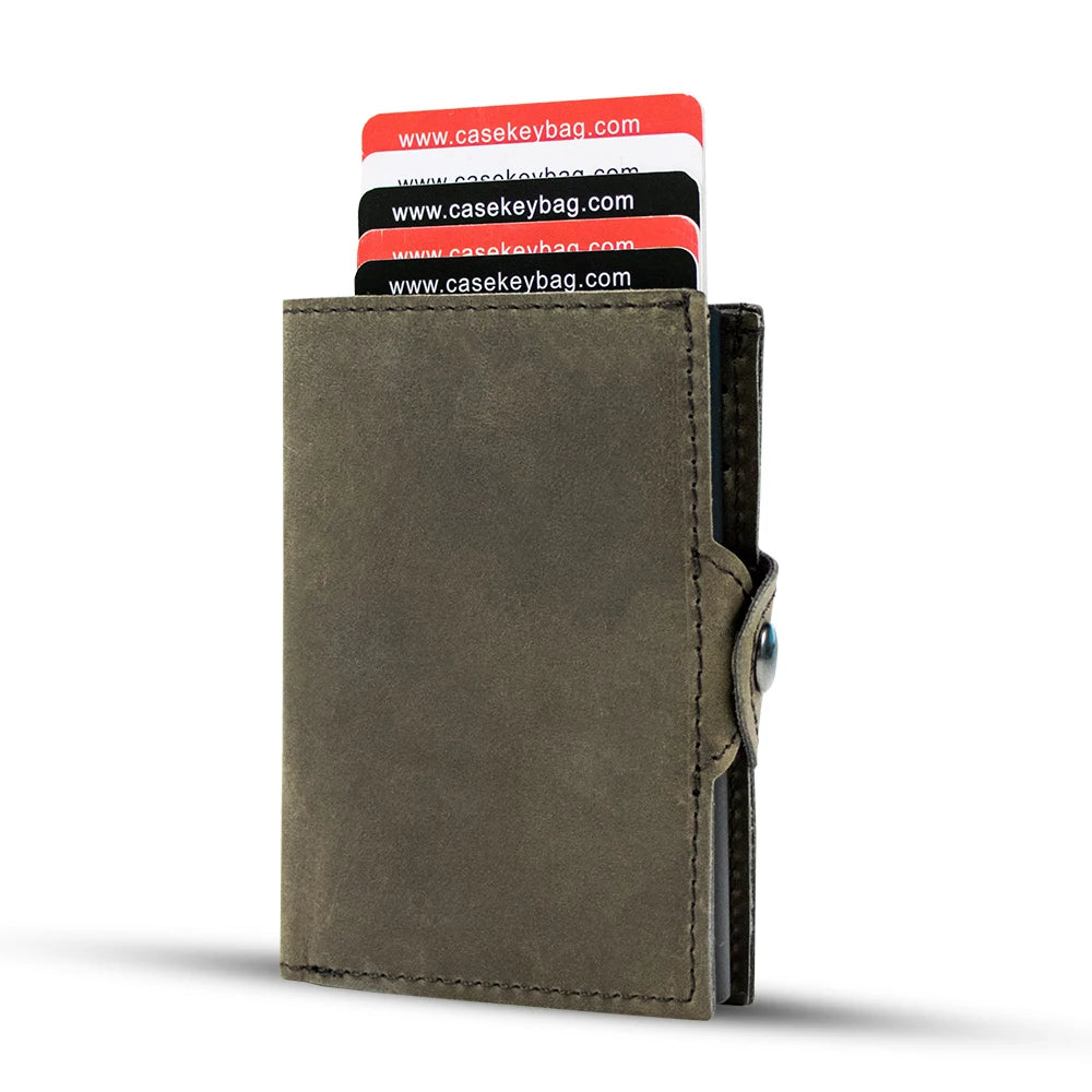 Multifunction Slim Minimalist Genuine Leather Anti-Theft Pop Up Wallet RFID Blocking