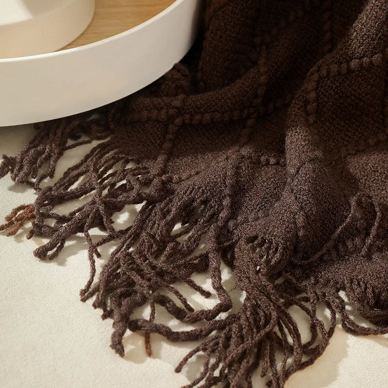 Chunky Knitted Blanket Sofa Throw Blanket With Tassels Weighted Blanket for Winter