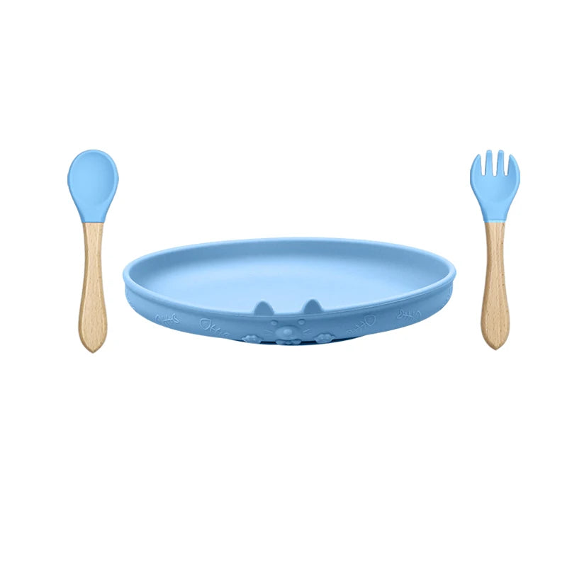 Food Grade Silicone Baby Feeding Set With Cup Bowl Plate Bib Spoon and Fork Easy Clean