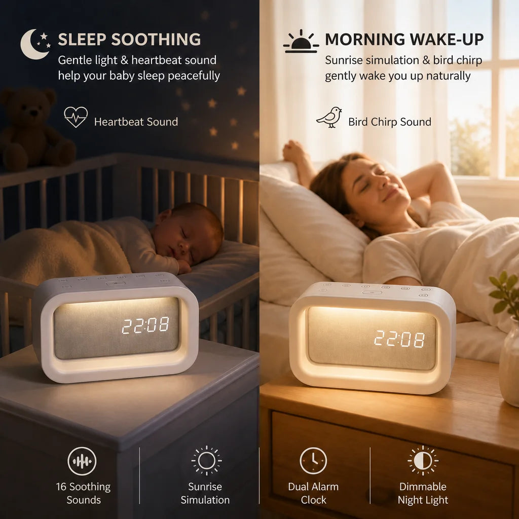 16 Soothing Sounds White Noise Machine With Sunrise Wake Up Light Dual Alarm Clock Baby