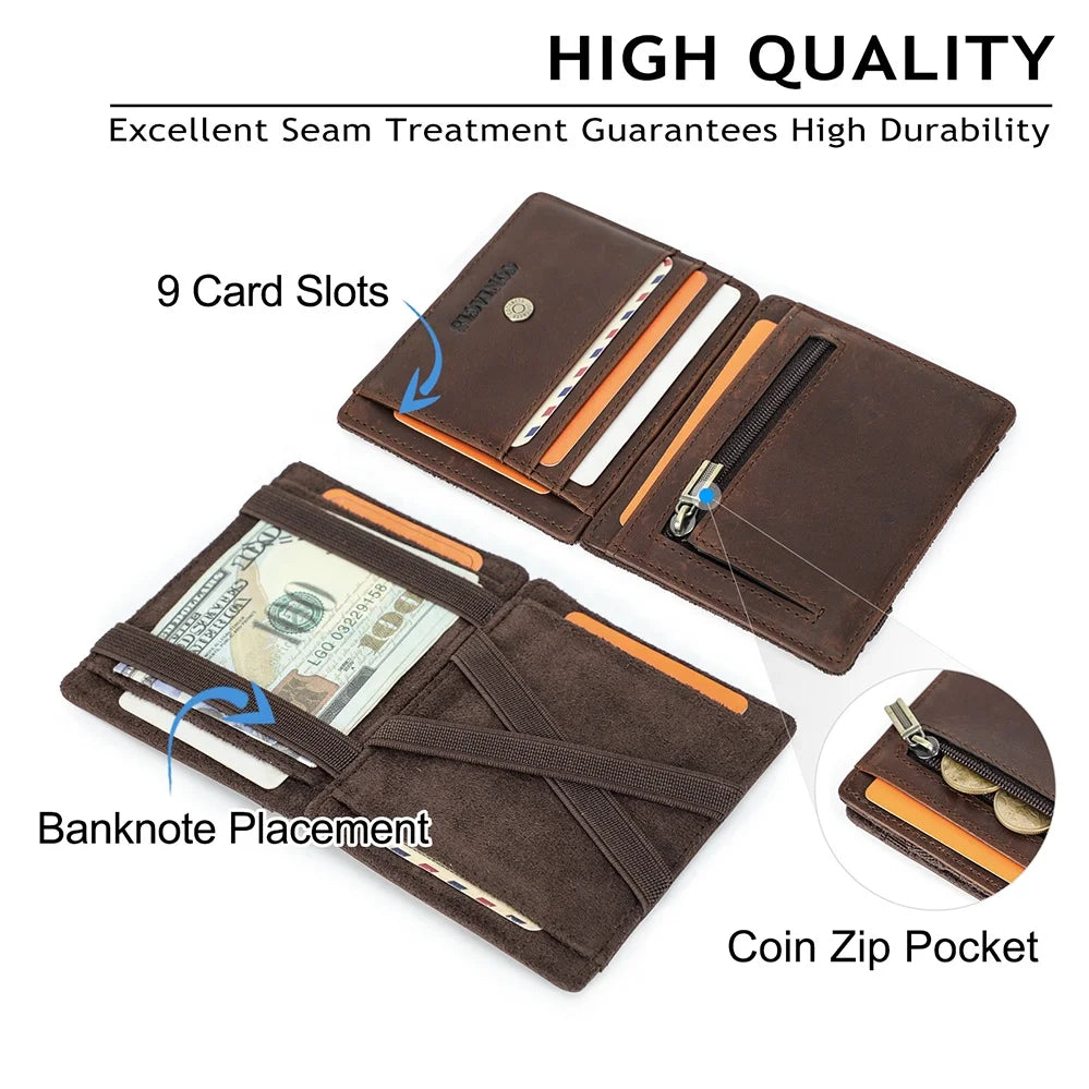 Contact'S Slim Magic Wallet Minimalist Full Grain Genuine Leather RFID Card Holder Wallet