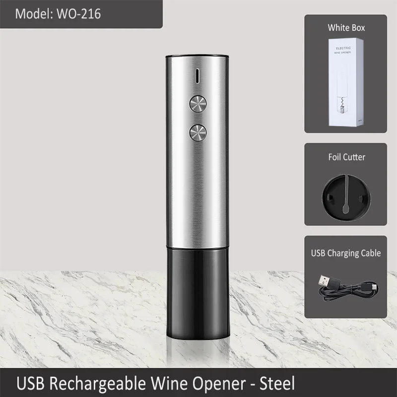 High Grade Eco-Friendly Rechargeable Electric Stainless Steel Wine Opener 2-in-1 Set