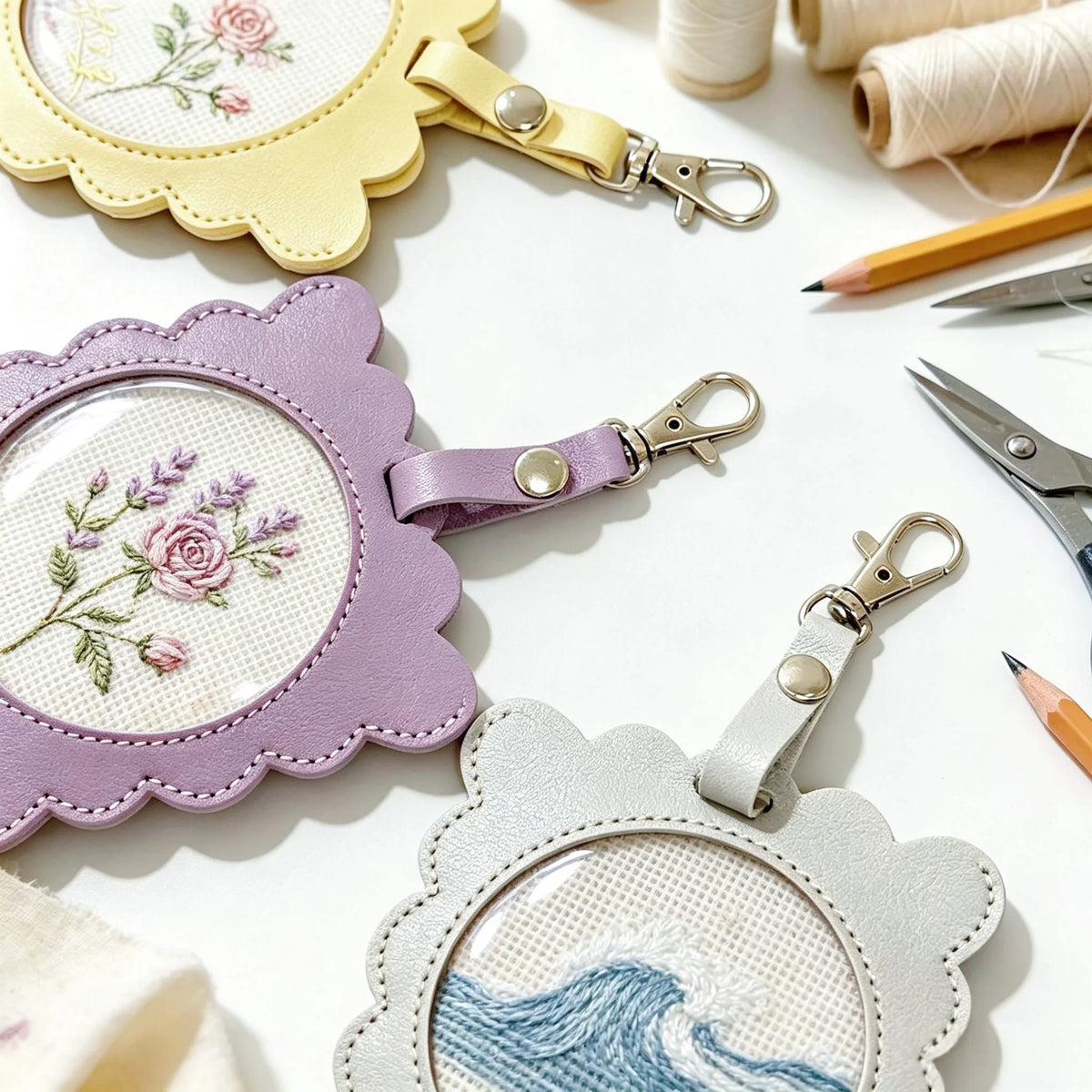 Creative Multi-Color Scalloped PU Leather Needlepoint Frame Self Finishing Ornament DIY