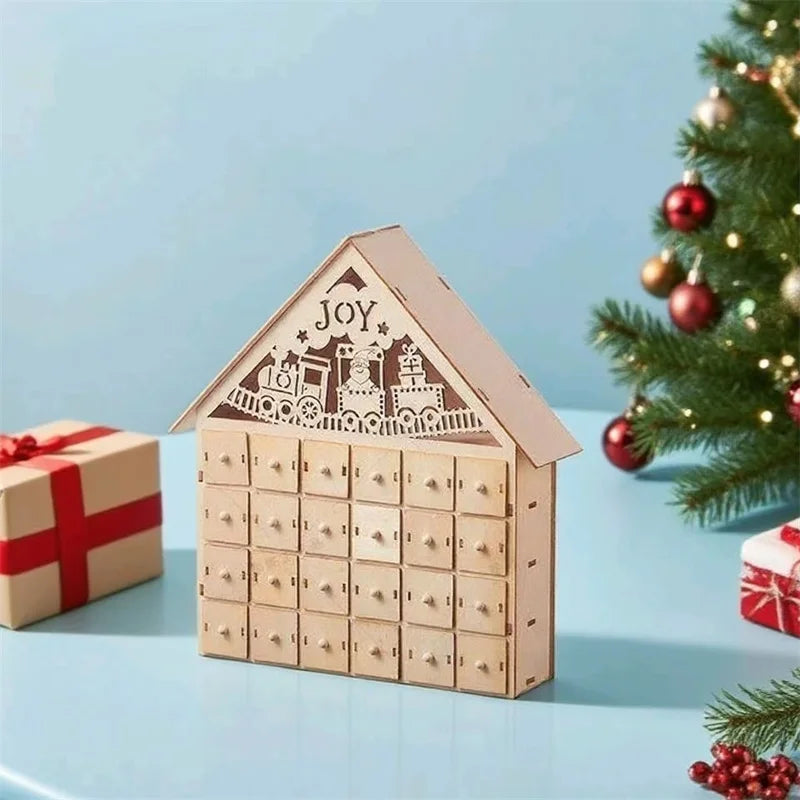 Handmade Eco-Friendly Square Wooden Christmas Countdown Calendar Gift Box Elegant