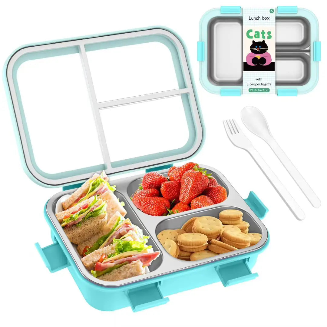 Microwave Safe Bento Box School Kid Portable Lunch Box Stainless Steel 3 Compartment Food