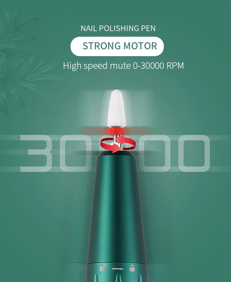 Nail Drill Machine 30000RPM Electric Nail Polishing Kit Multifunctional Portable Pen