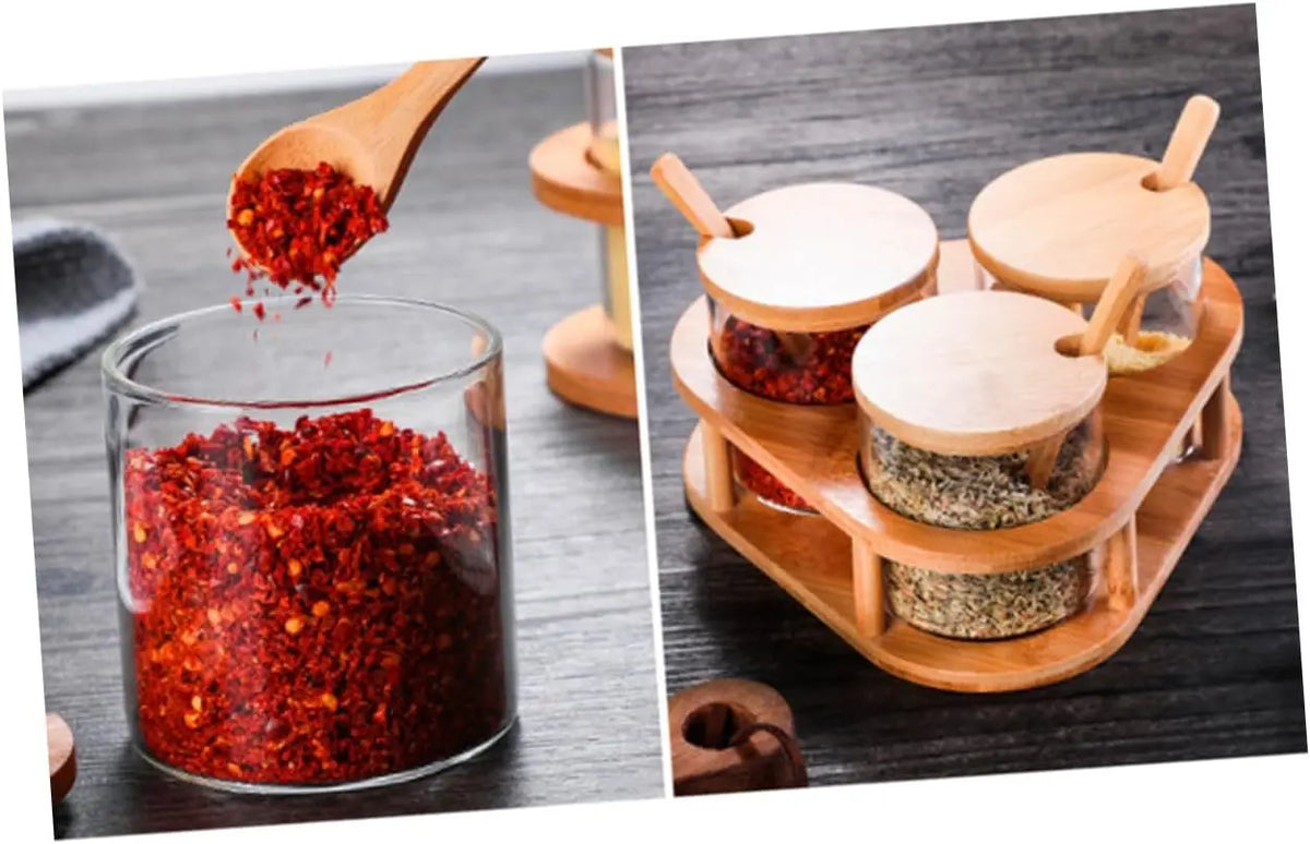 Glass Seasoning Jars Set with Bamboo Lid and Spoon-Spice Rack Organizer for Kitchen