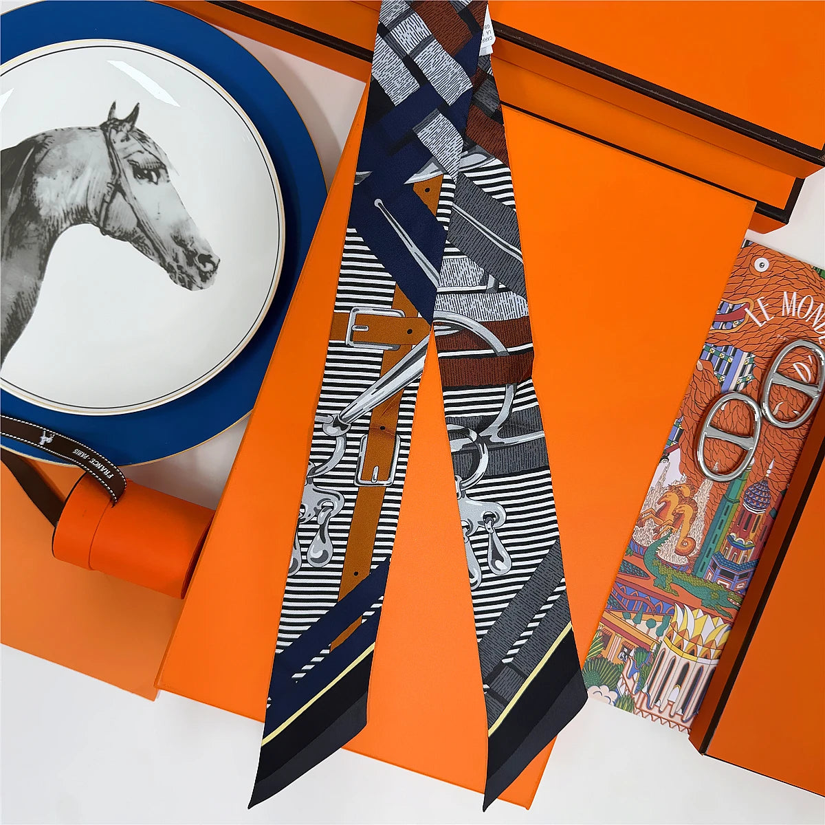 5*86 Cm Neck 100% Silk Scarf Custom Printing Scarves Designer Head Bag Women Stylish