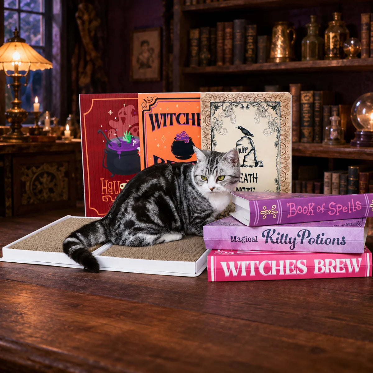 Halloween Magic Book Corrugated Cardboard Cat Scratcher