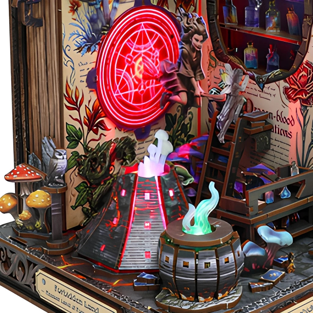 Magic Forbidden Land Book Nook DIY Miniature House Kit Wooden Puzzle Shelf Insert Diorama