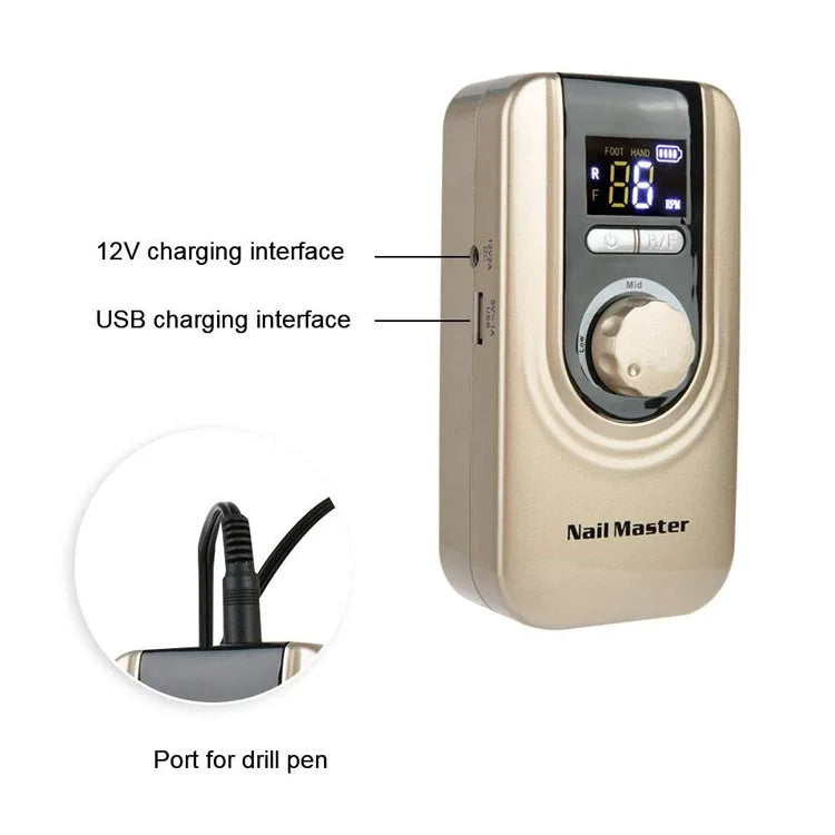 Electric Nail Drill Machine Portable 35000RPM Rechargeable Manicure Pedicure Machine