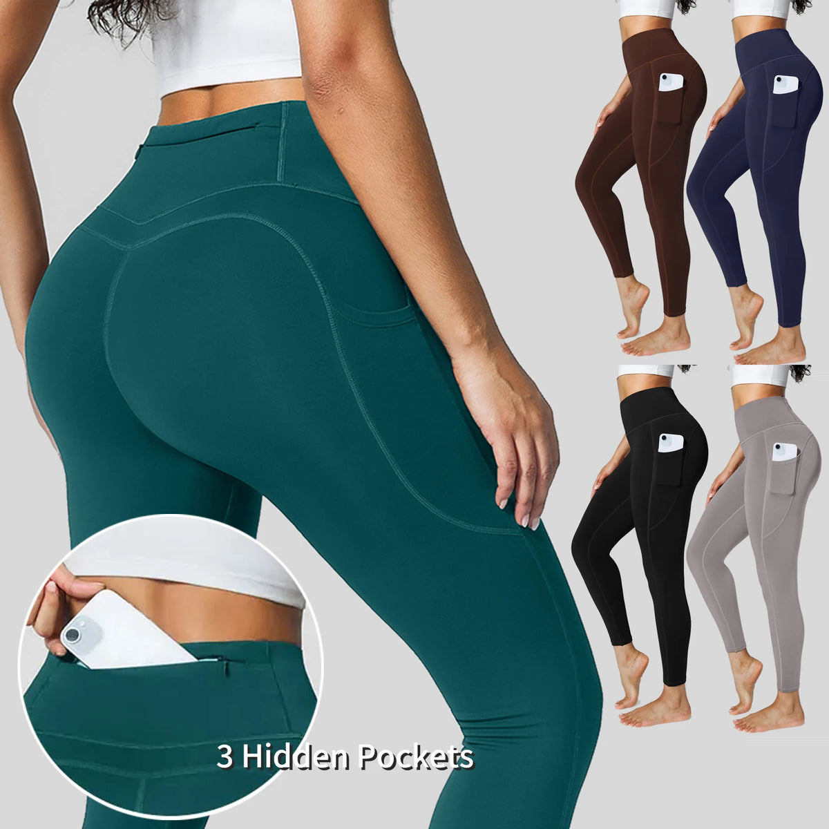 Vractive Custom Pants High Rise Side Pockets Fleece Lined Breathable Waist Gym Leggings