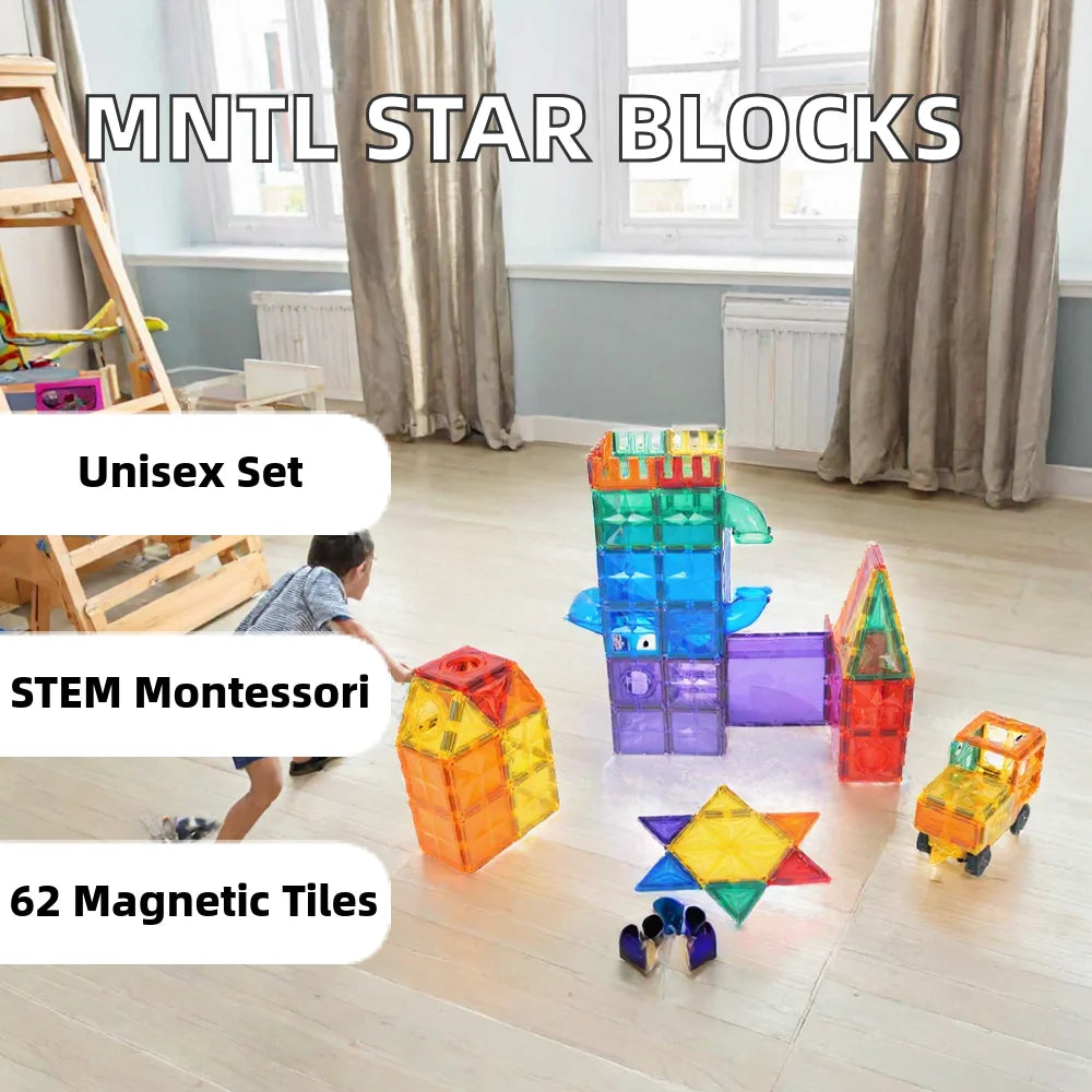 Colorful Magnetic Tiles Building Block Set DIY Assembly STEM Construction Toy Montessori