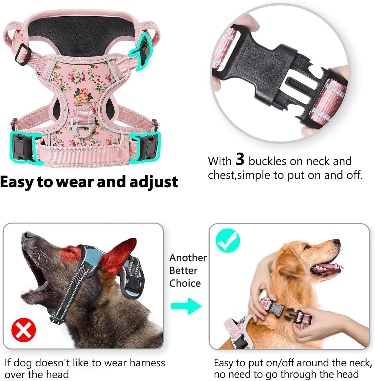 Adjustable Reflective Nylon Dog Harness with Safety Buckle No Pull Pet Vest Harness