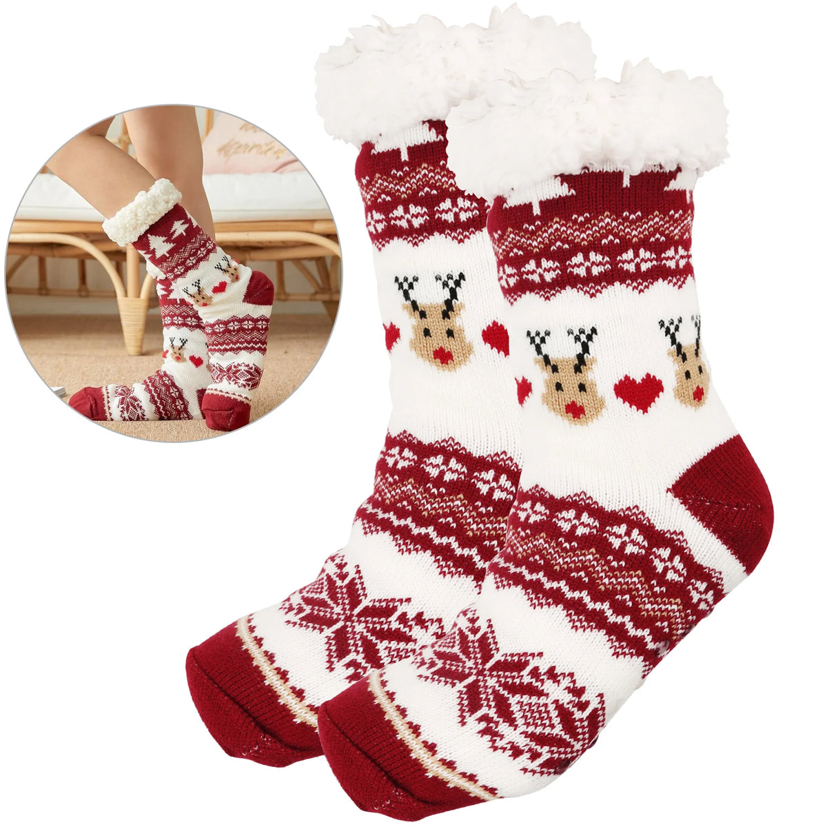 Christmas Stockings Big Size 2-Pack 18-Inch Extra Long Hand-Knitted Cotton Red/Green
