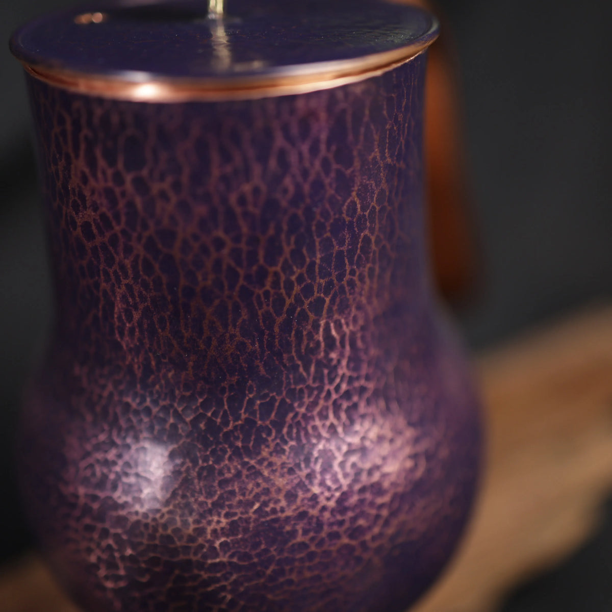 Luxury Handmade Purple Hammered Pure Copper Coffee Kettle with Lid Leather Wrap Gooseneck