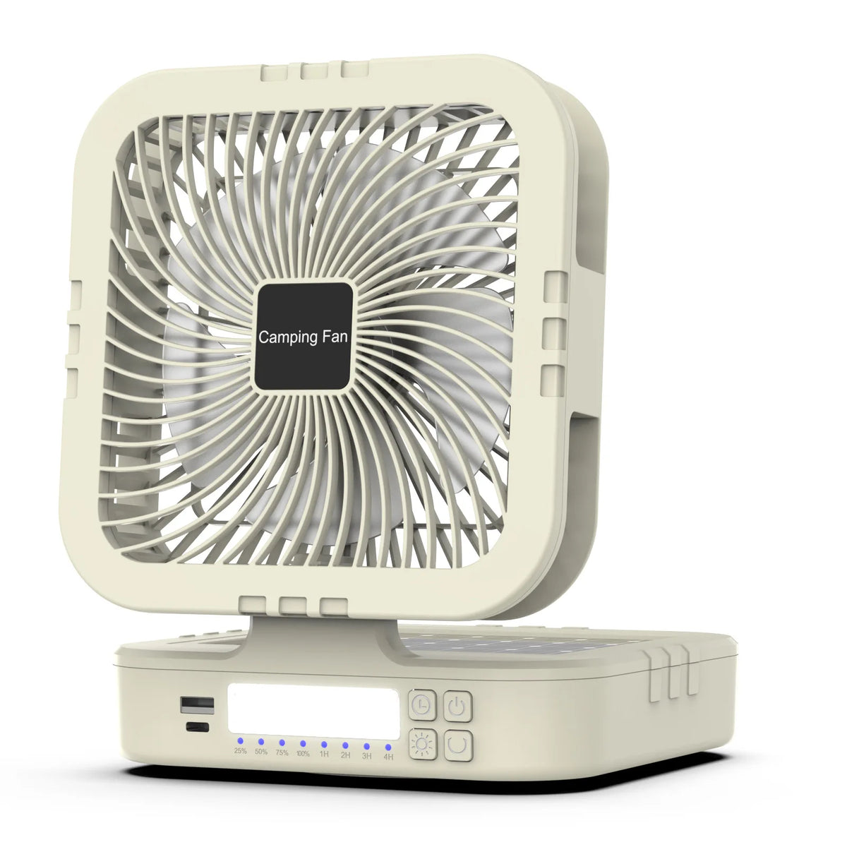 4-Speed Oscillating Camping Fan Foldable Auto Swivel Solar Fan with LED &Power Bank