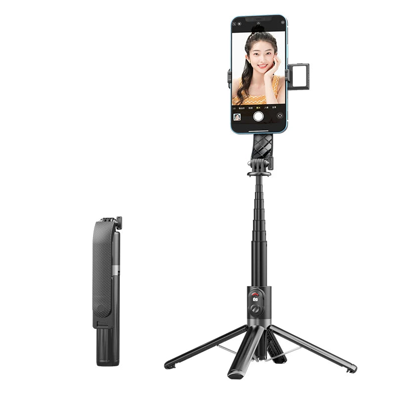 Stainless Steel Selfie Stick with 360 Adjustable Retractable Tripod 2 LED Light Remote