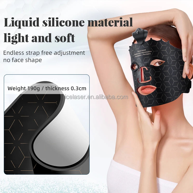 LED Face Mask with 7 Light Colors Including Red and Infrared, Black