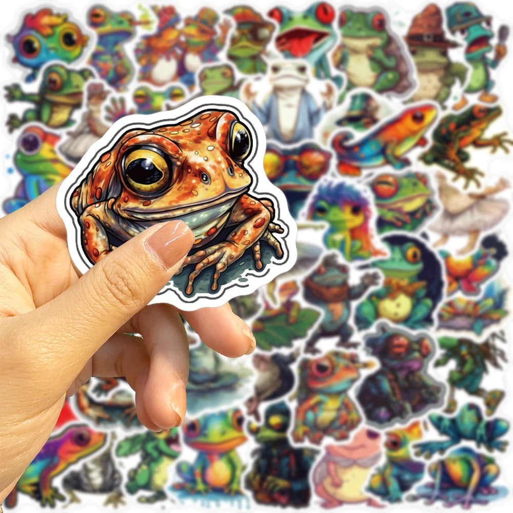 50Pcs Funny Frog Theme DIY Graffiti Stickers PVC Waterproof Self Adhesive Laptop Luggage (Pack of 2)