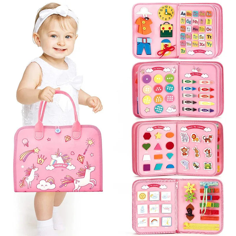 Felt Learning Board Pink Unisex Montessori Early Education Puzzle Busy Fabric 28x44cm