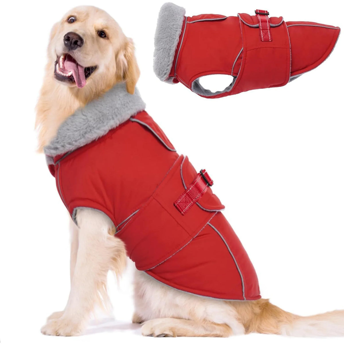 Winter Poly-Cotton Fleece-Lined Warm Dog Coat Windproof and Cold-Resistant with Fluffy