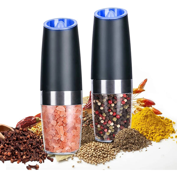 Adjustable Coarseness Electric Pepper & Salt Grinder with LED Light Stainless Steel