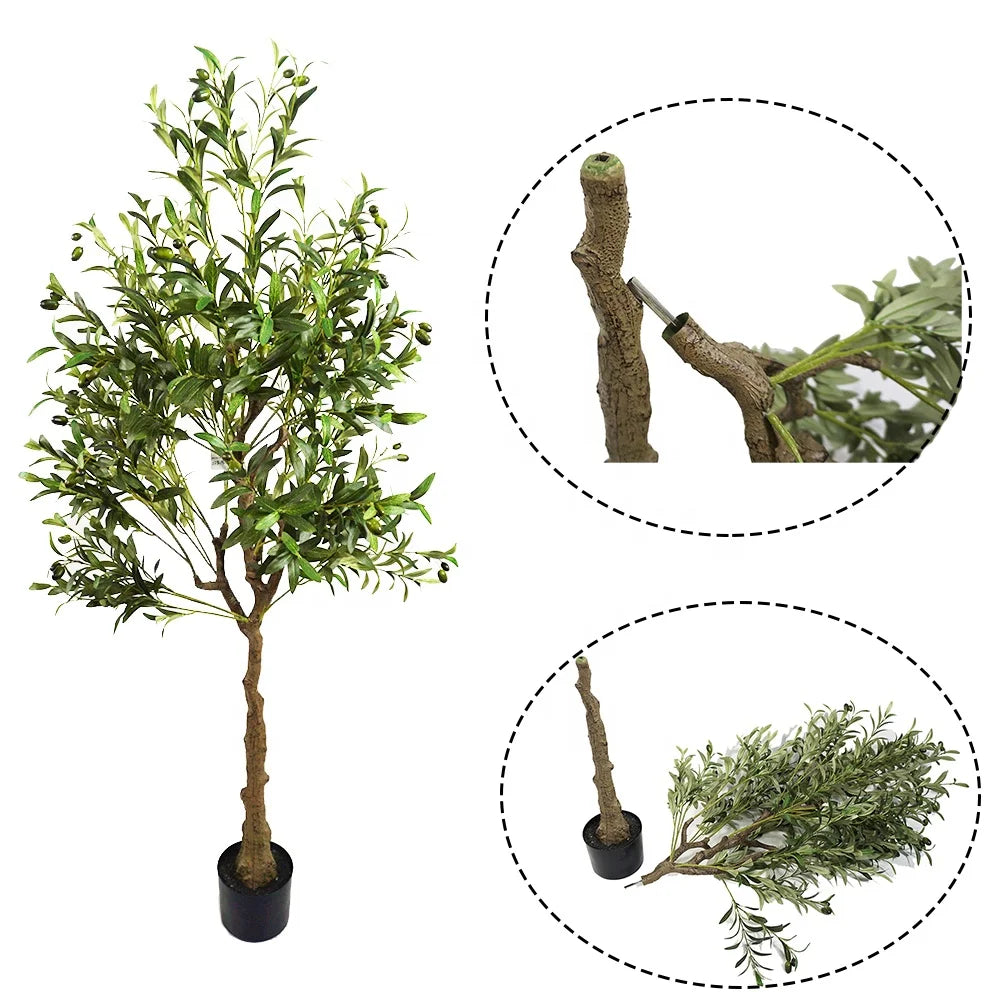 Detachable Artificial Olive Tree 160 Cm 5.3 Feet Faux Plastic Olive Plant in Pot