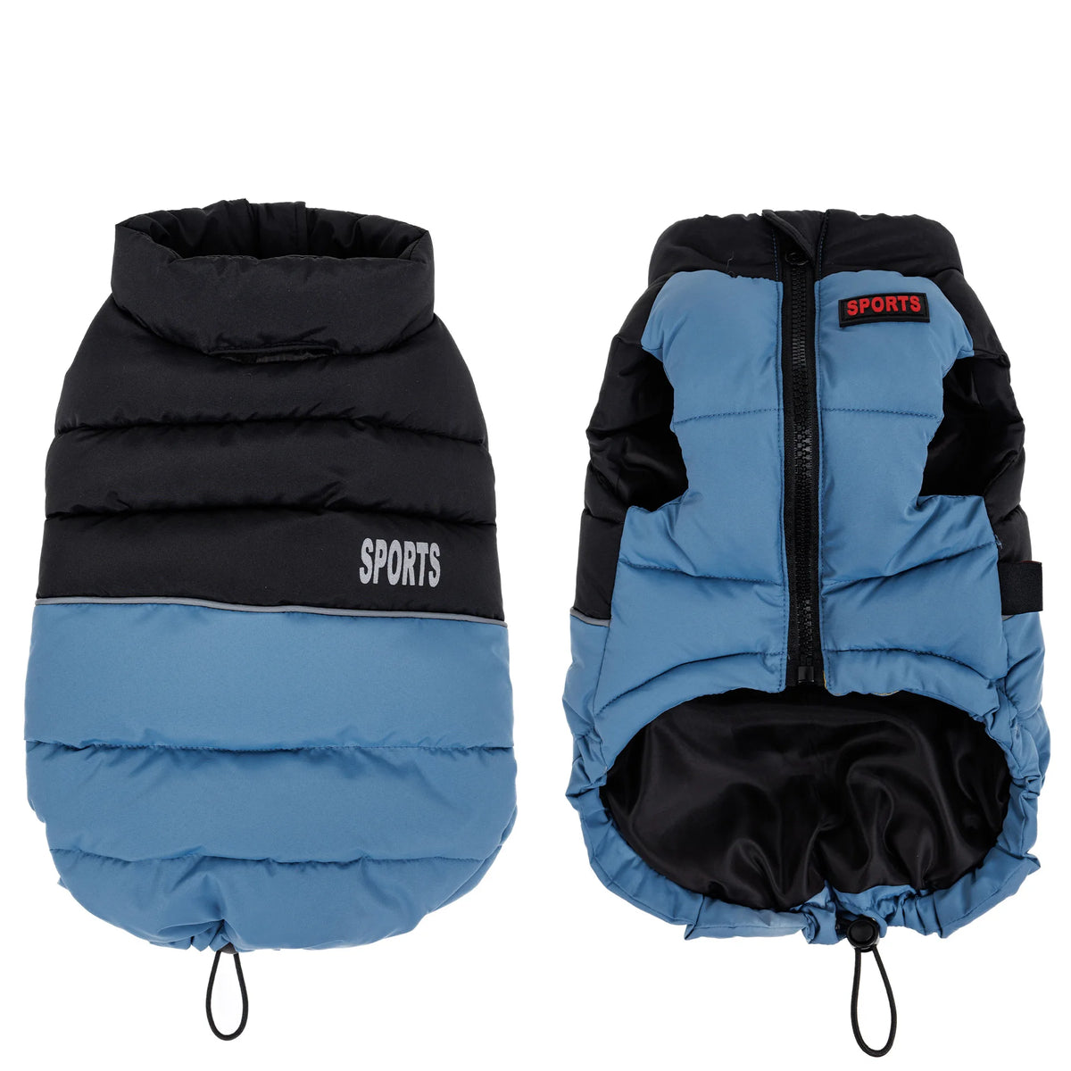 Two Tone Sports Dog Puffer Vest Winter Warm Pet Coat Reflective Strip Zipper Design