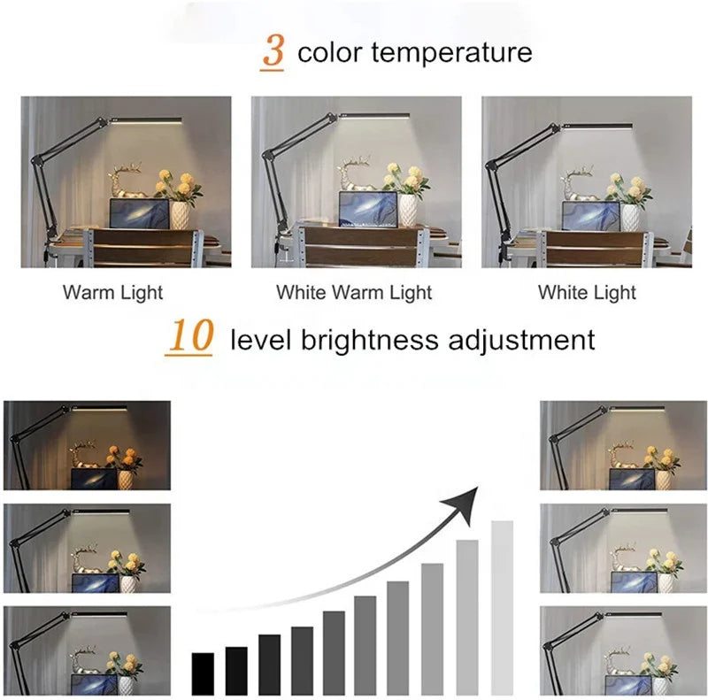 12W Folding Desk Lamps 3 Color Temperature 10-Level Dimming Led Nail Desk Lamp With Clamp
