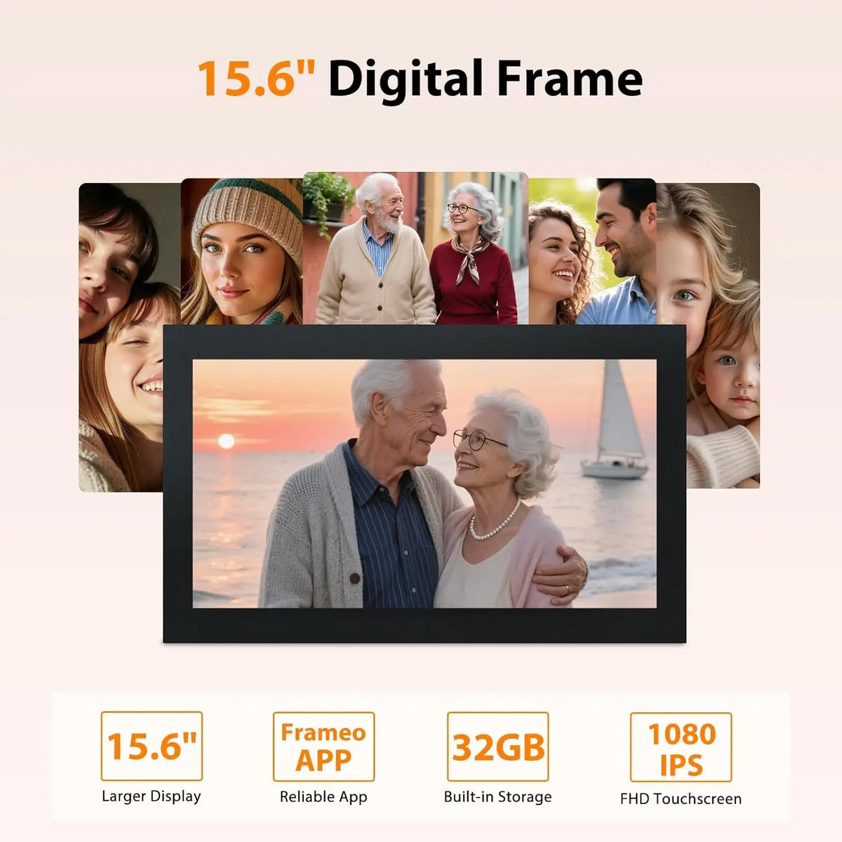15.6 Inch WiFi Digital Picture Frame, 64GB, 1920x1080 IPS Full HD Screen