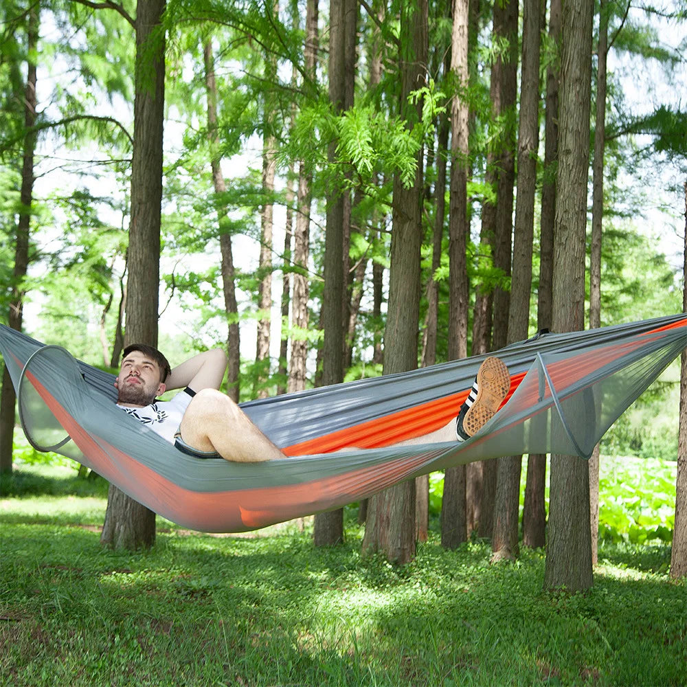 Lightweight Parachute Single Color Hammock with Mosquito Net for 1-2 Person All Seasons