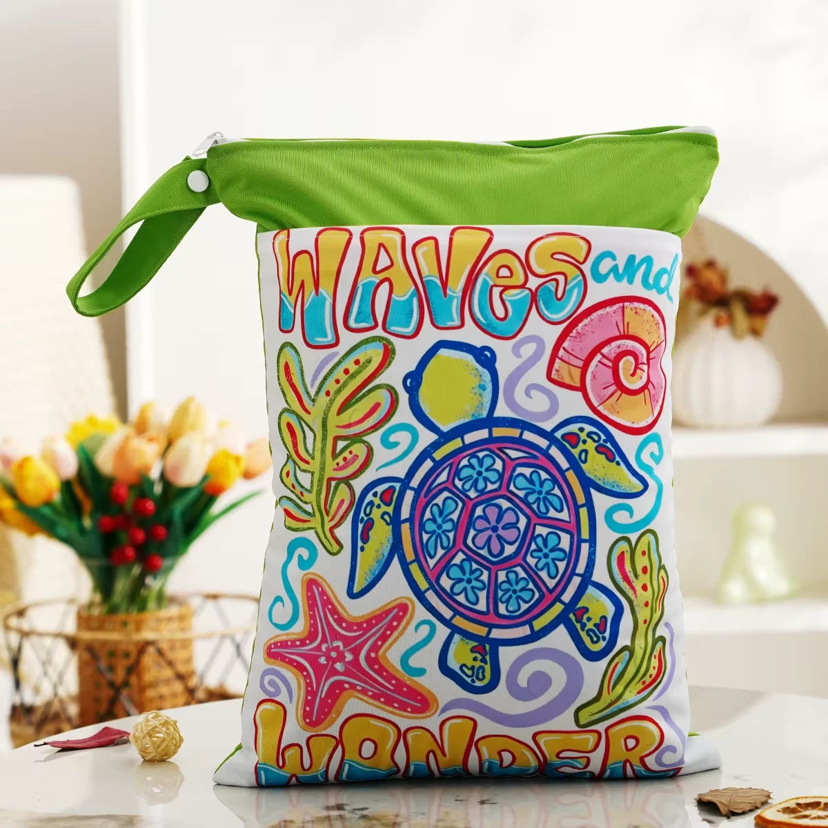 Printed Waterproof Wet Dry Bag Soft Polyester Zipper Storage Pouch for Infant Beach