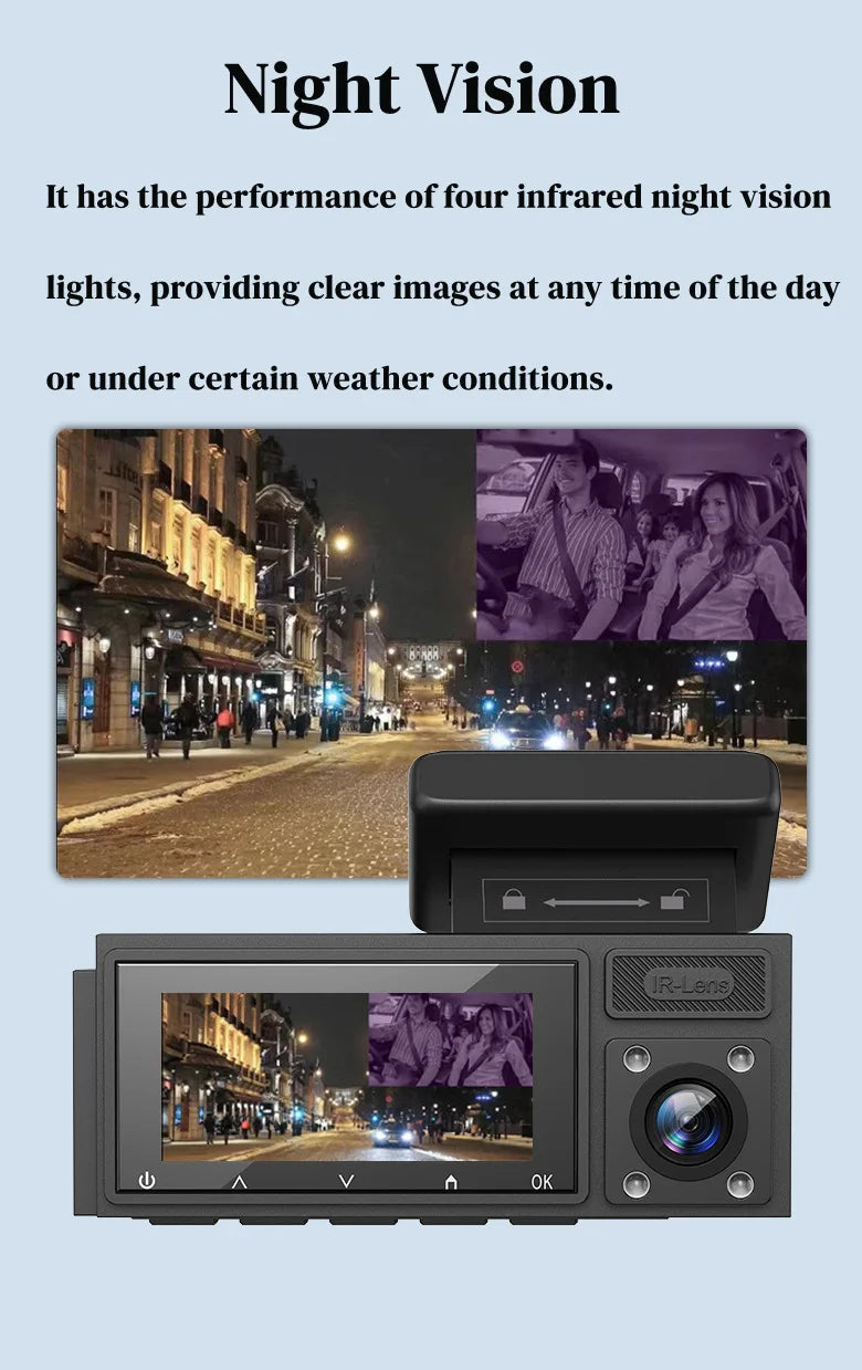 3 Camera Dash Cam for Cars 1080P Video Recorder Front Camera Car DVR Rear View Camera