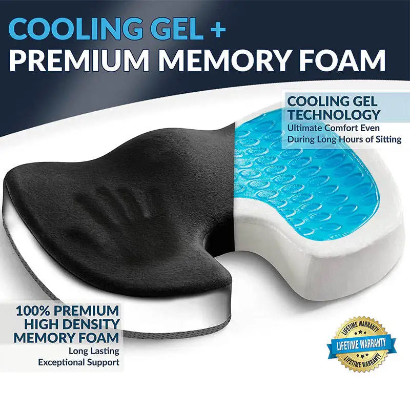 Non-Slip Gel Memory Foam Seat Cushion for Office and Car, 17.6 x 13.8 Inch
