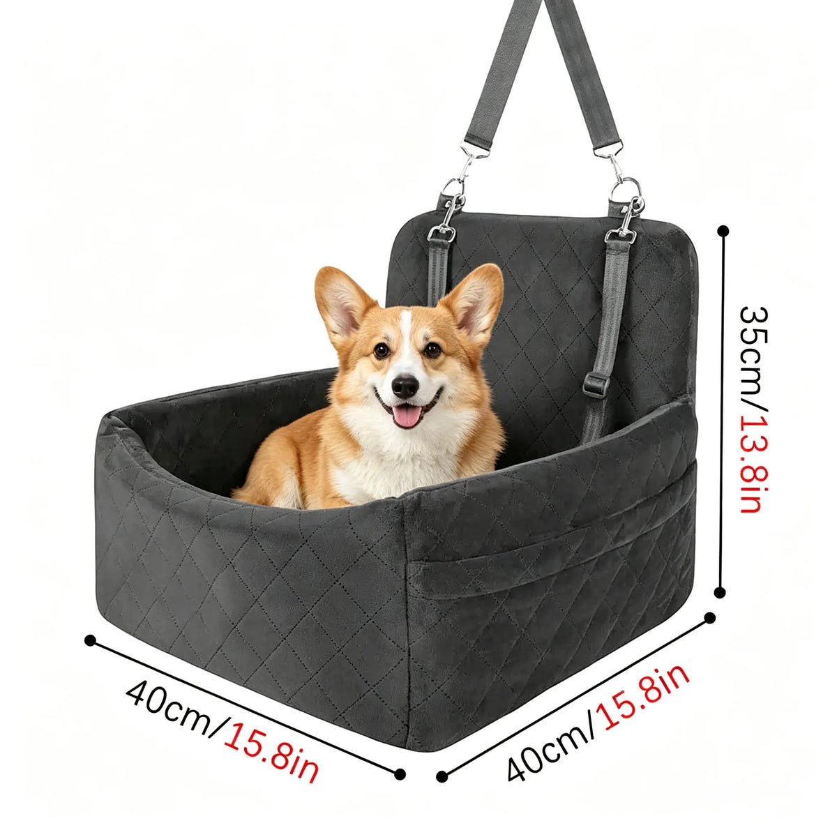 Diamond Quilted Pet Car Seat Bed, Bucket-Style Travel Bed for Puppies, Gray