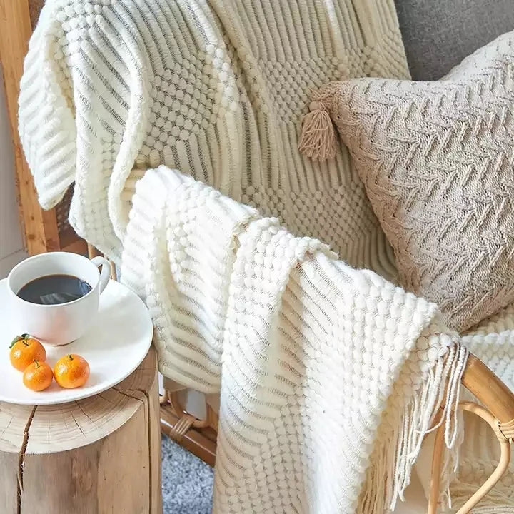 Knitted Wool Throw Blanket for Beds With Tassel Manta Cobertor Chunky Knit Blankets Sofa