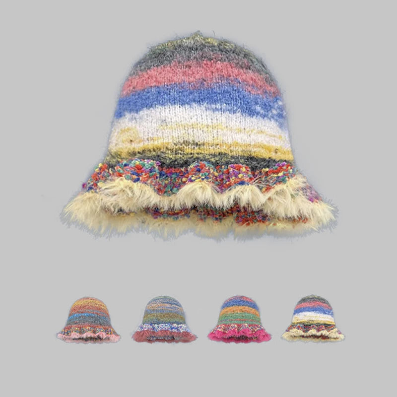 Winter Beanie Acrylic Knit Cuffed Plain Hats Plush Big Head Circumference Reversible
