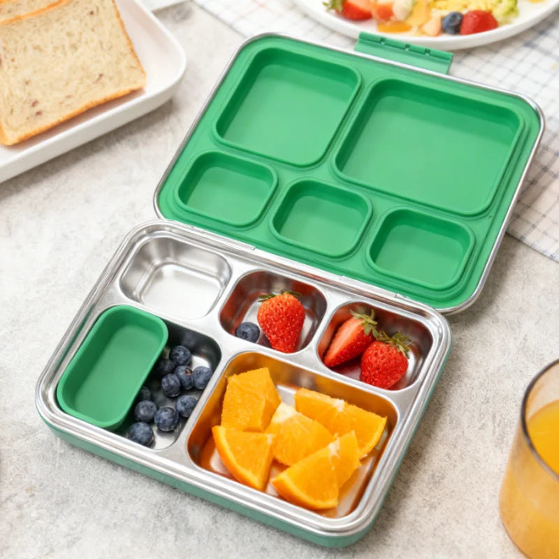 Durable 304 Stainless Steel 5-Compartment Bento Lunch Box Leakproof BPA Free 1240ml