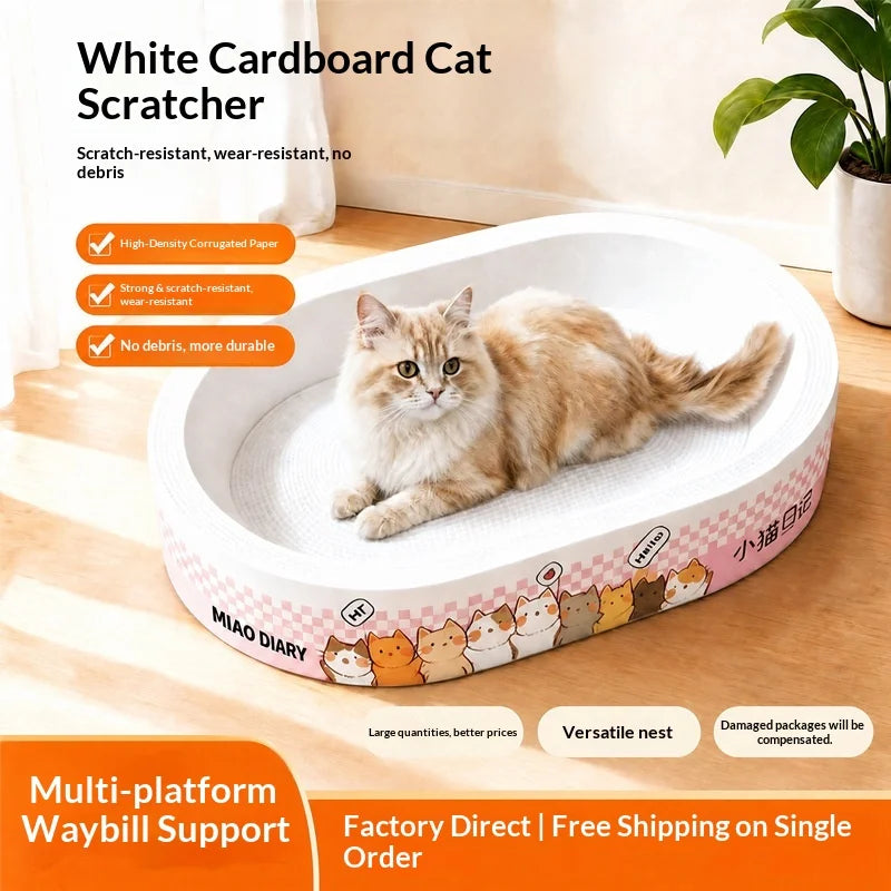 White Cow Corrugated Cardboard Cat Scratcher Bed No Dusting All-Season Use Cute Style